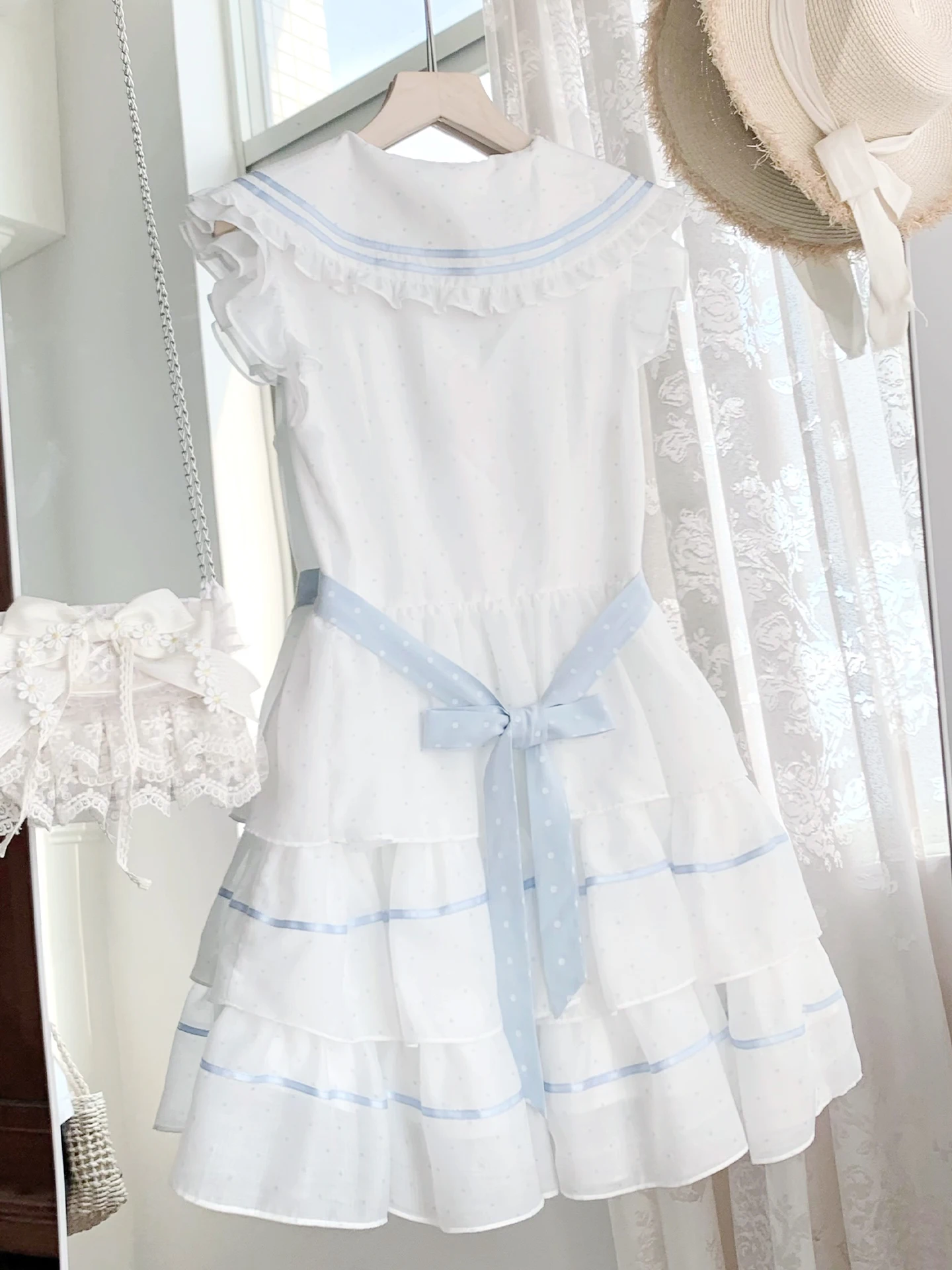 Robe d'été pour fille, Style japonais, Lolita, avec nœud mignon, col bleu marine, sans manches, Mini robe quotidienne Y2K, nouvelle collection