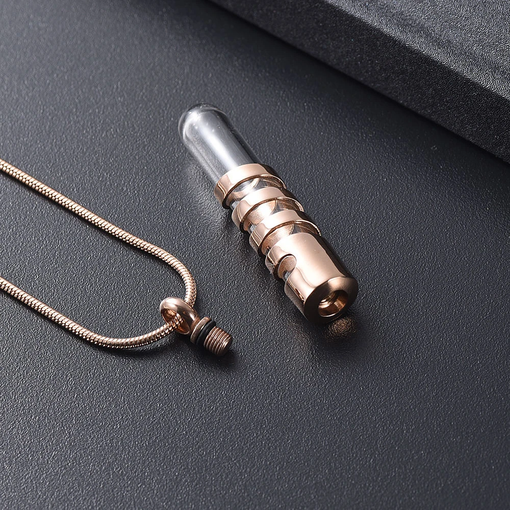 Cremation Urn Necklace for Ashes Stainless Steel Glass Cylinder Urn Necklace Openable Vial Tube Container Memorial Locket view 3