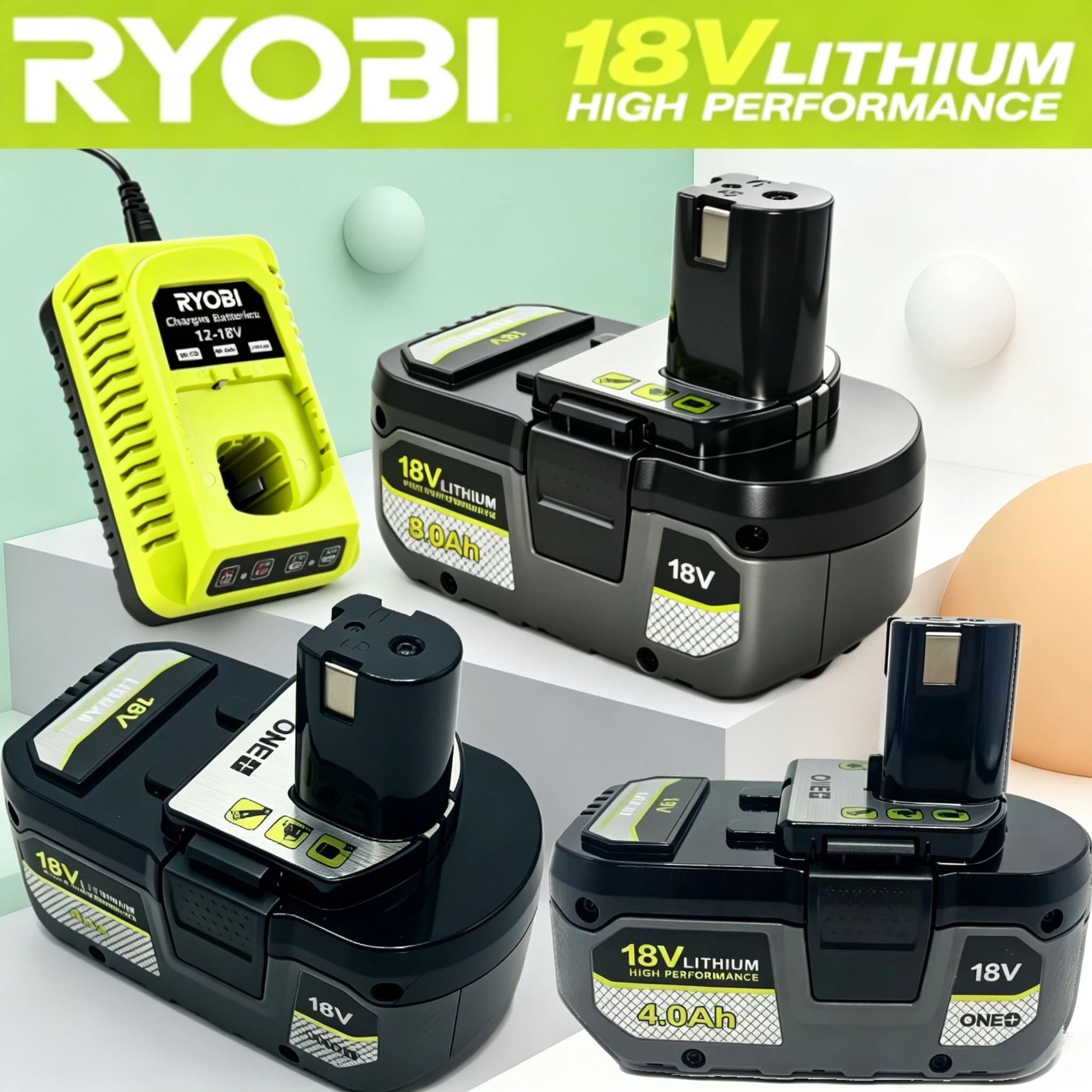 Original RYOBI One+ 18V 4.0Ah 6.0Ah 8.0Ah Lithium battery,P108 RB18L40 Fit Paint Sprayer Grass Trimmer For Site Refurbishment