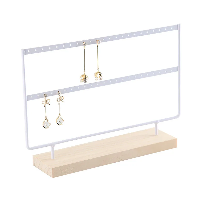 Premium Black White Iron Earring Holder with Wooden Base Jewelry Display Stand  Organizer for Earrings Studs Accessories Storage