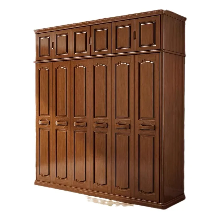 ^Chinese-Style Modern Minimalist Solid Wood Double-Door Slab Doors Hinged Mechanism Wardrobe Bedroom Storage Cabinet Rubberwood