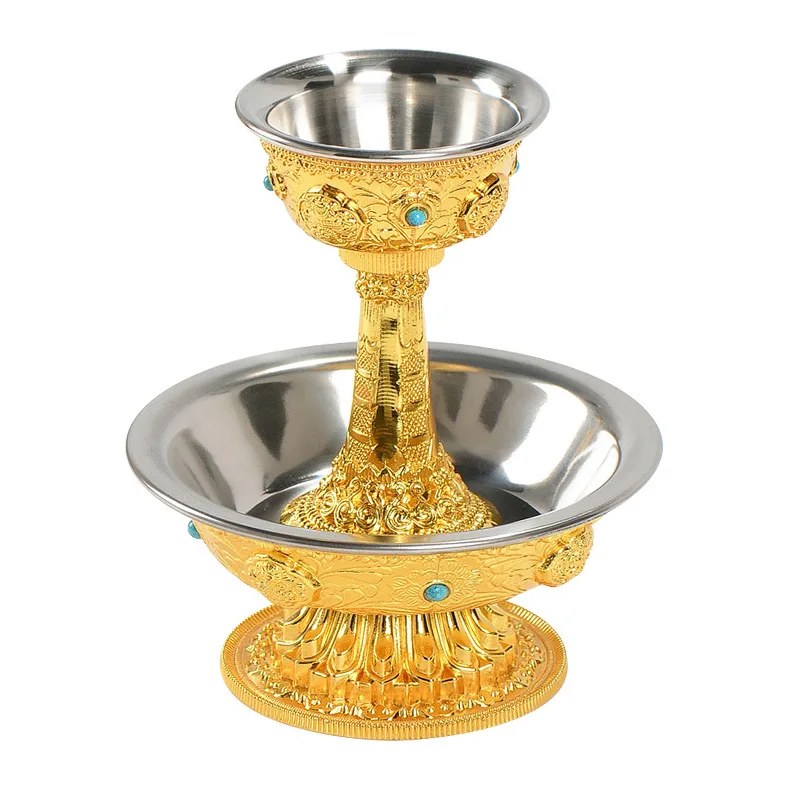 Taza de protección de la ley para galvanoplastia de aleación, taza de suministro de agua, tipo tibetano, ocho tazas auspiciosas de doble capa, regalo, suministro de Buda m
