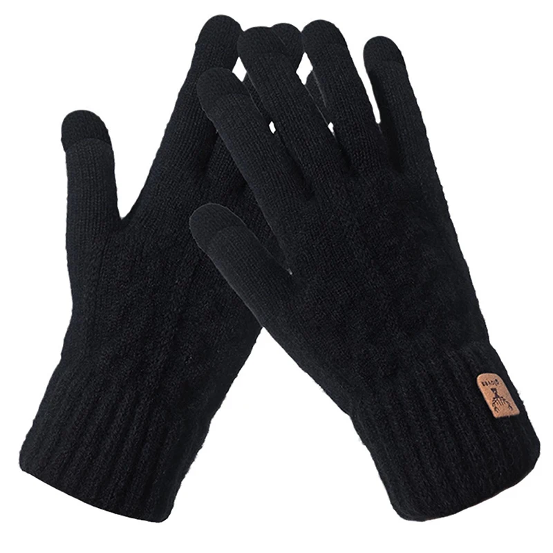 New Jacquard Winter Warm Gloves Touch Screen with Plush Thickened Knitted Gloves Anti Cold Fleece Men\'s Gloves