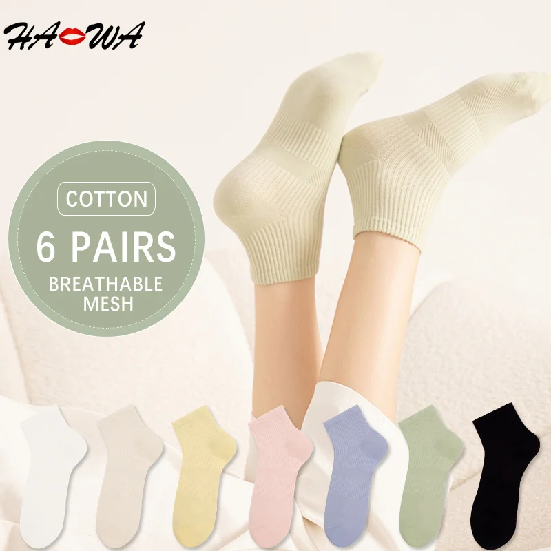 HA WA 6Pairs/Lot New Cotton Socks Women Spring Summer Thin Cotton Breathable Low-top Short Tube Socks