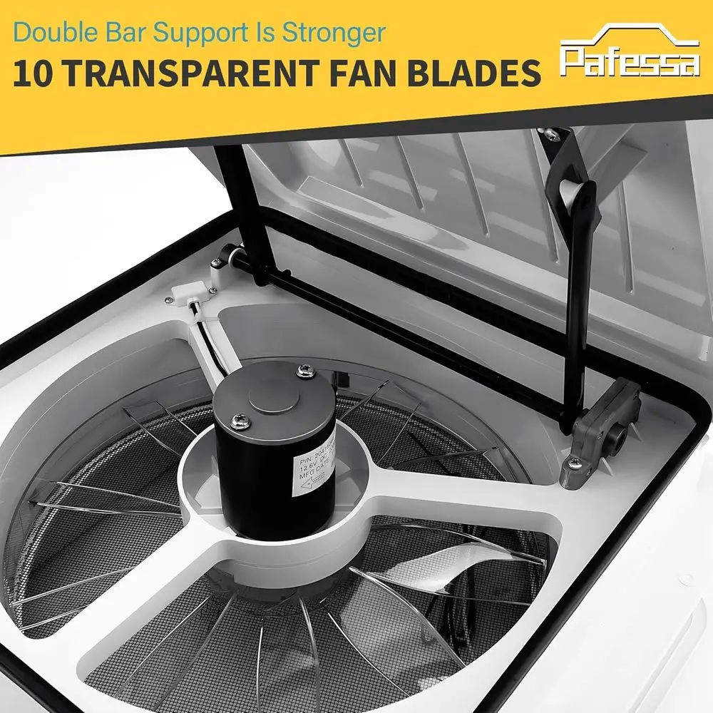 14インチ RVルーフベントファン LEDライト付き - 4段階速度調整可能 リバーシブル 12V デラックス RV電動ルーフベント、タッチ式オンオフ、速度調整機能、手動