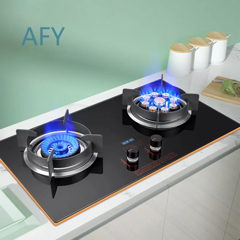 Kitchen Double Gas Burner Stove Built-in Cooktop Hob for Household Gas Panel Fogao Desktop with Timing Function for Gas