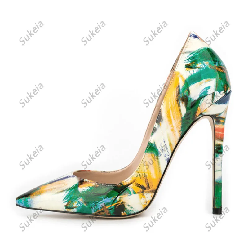 Sukeia New Fashion Women Pumps Glossy Patent Pointed Toe Beautiful Green Party Shoes Ladies US Size 5-15