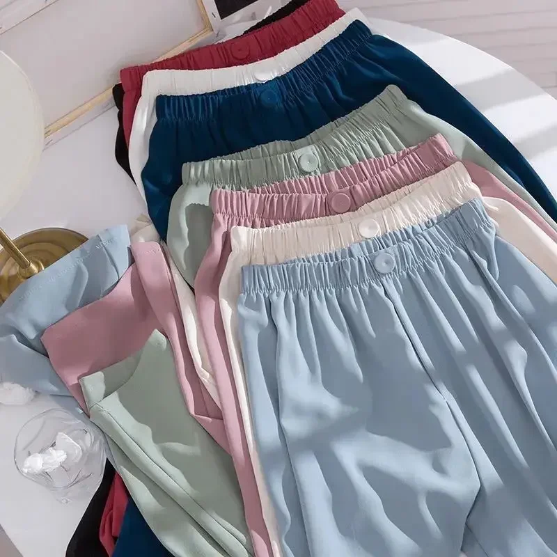 Ice Silk Chiffon High Waist Wide Leg Pants Women Summer Fashion Solid Color Casual Straight Pants Loose Thin Section Sweatpants