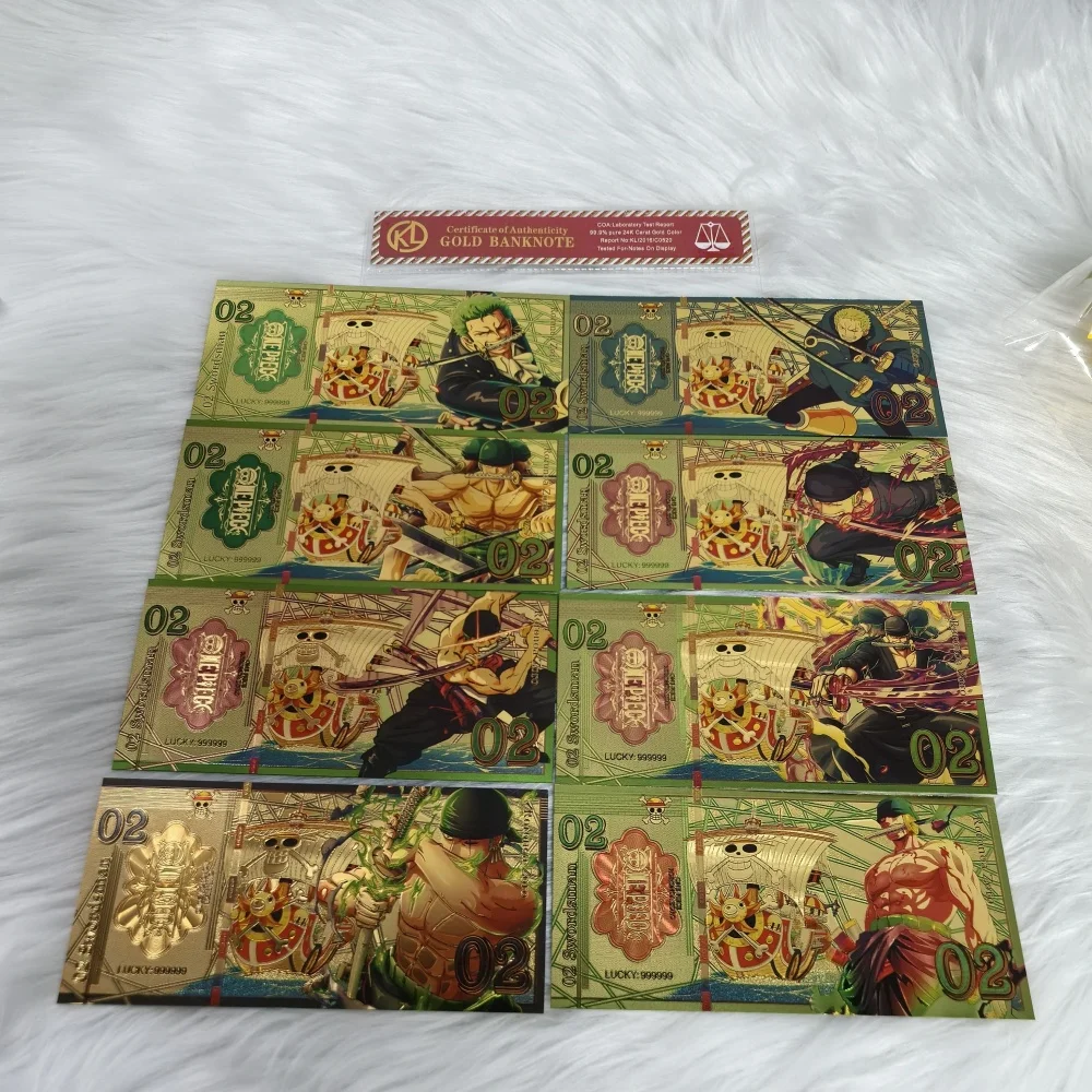 

MINISO 8pcs New Anime Gold Cards Zoro Anime Commemorative Gold Banknote Collection Children Gifts Anime Peripheral No Stand