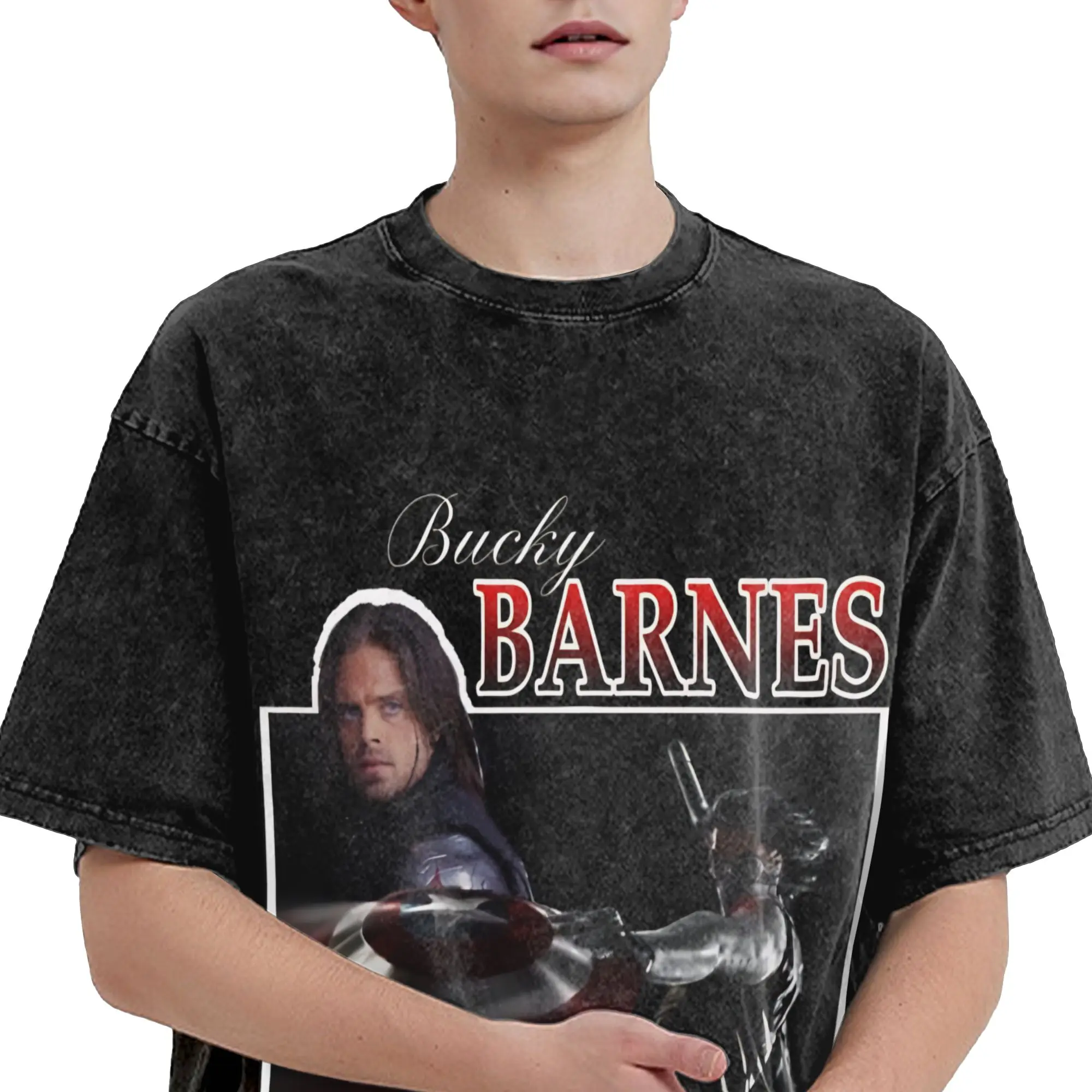 Soldier Bucky Barnes  T Shirt Hip Hop Washed Cotton Street T-Shirt  Novelty Men Women Streetwear Graphic Tops Tees