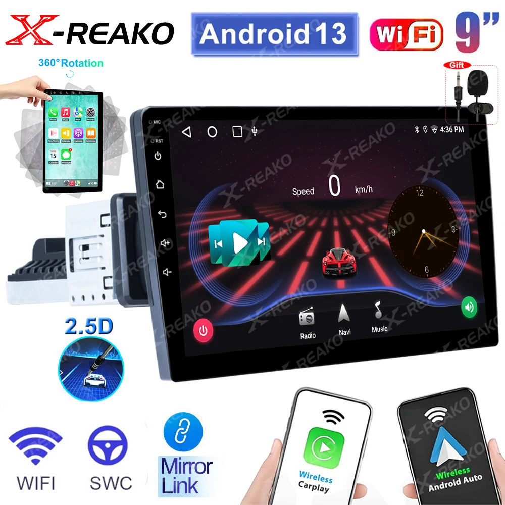 

X-REAKO 9 Inch Android 14 Autoradio 1Din Car Radio Stereo Universal Multimedia Player GPS WIFI BT Wireless Carplay Android Auto