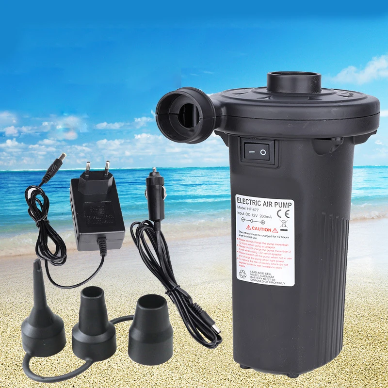 12V Electric Air Pump Inflator Air Compressor 220V Battery Rechargeable Portable For PVC Boat Mattress Inflatable Pool Raft Bed