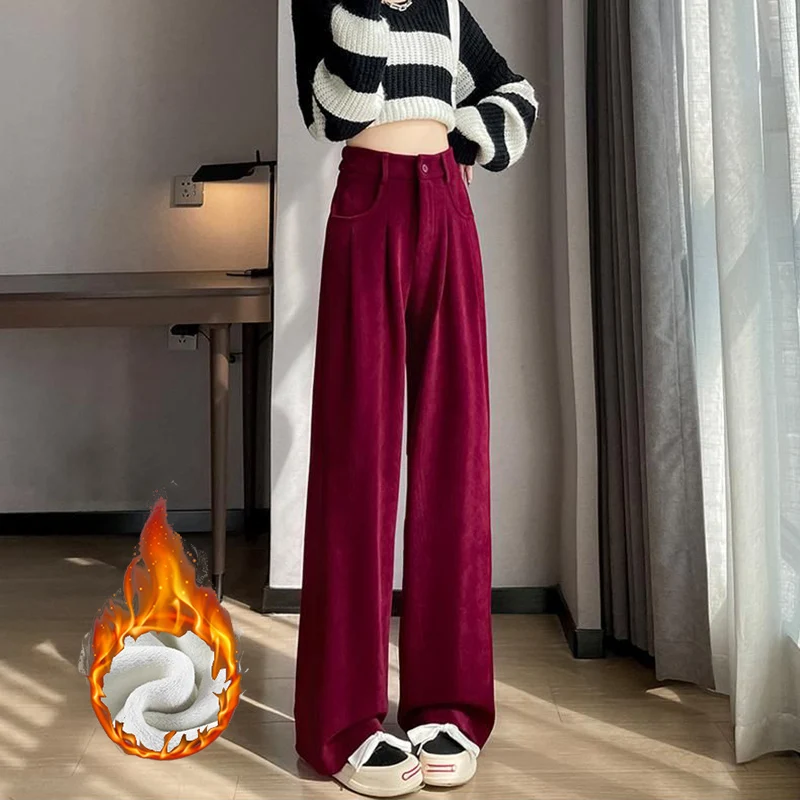2025 Winter Lady Fashion Snow Warm Pants Fleece High Waist Trousers Women Straight Leg Plush Thermal Pants Women's Clothing