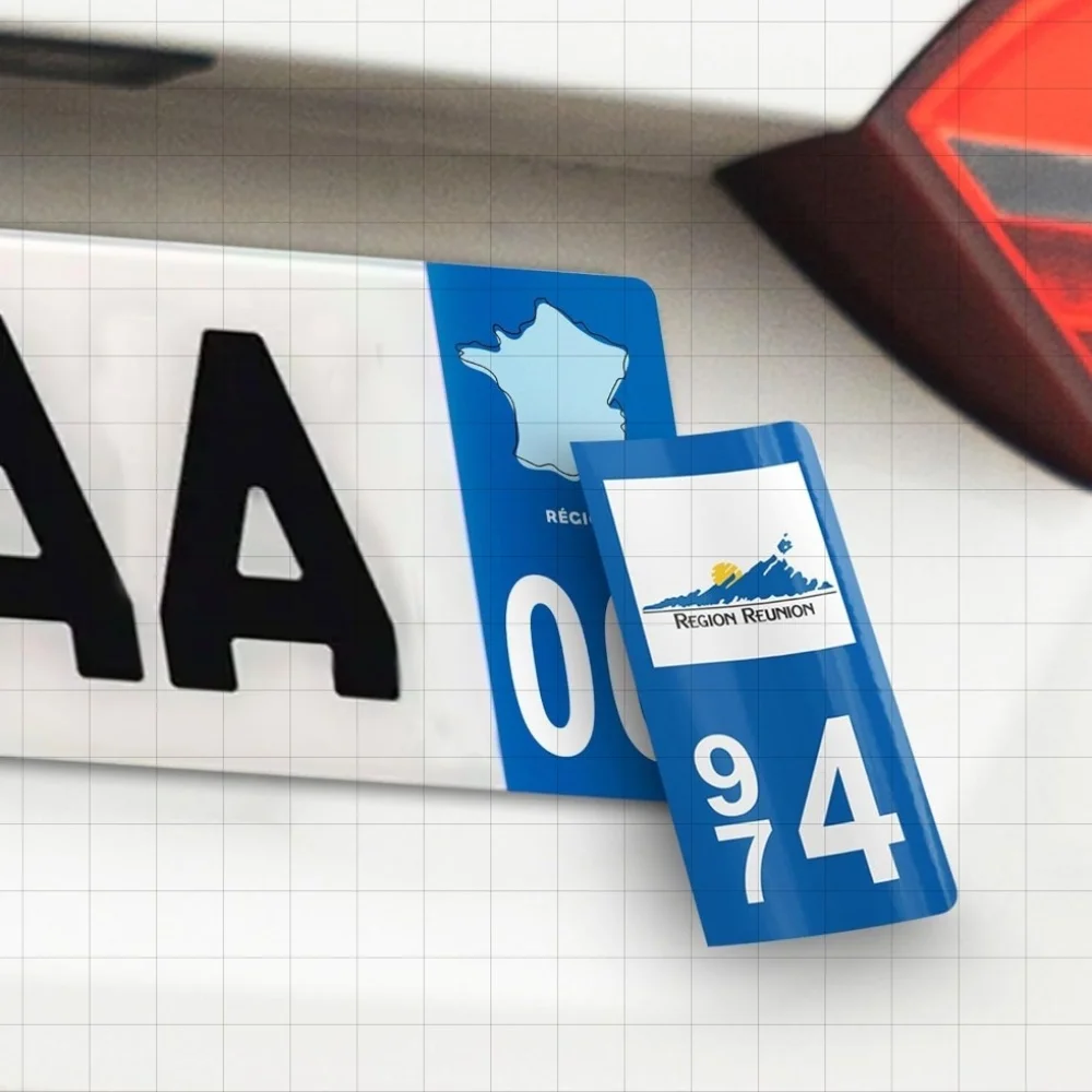 2 Pieces Set Reunion 974 Regional Stickers, Waterproof Vinyl Decals for Vehicle License Plate