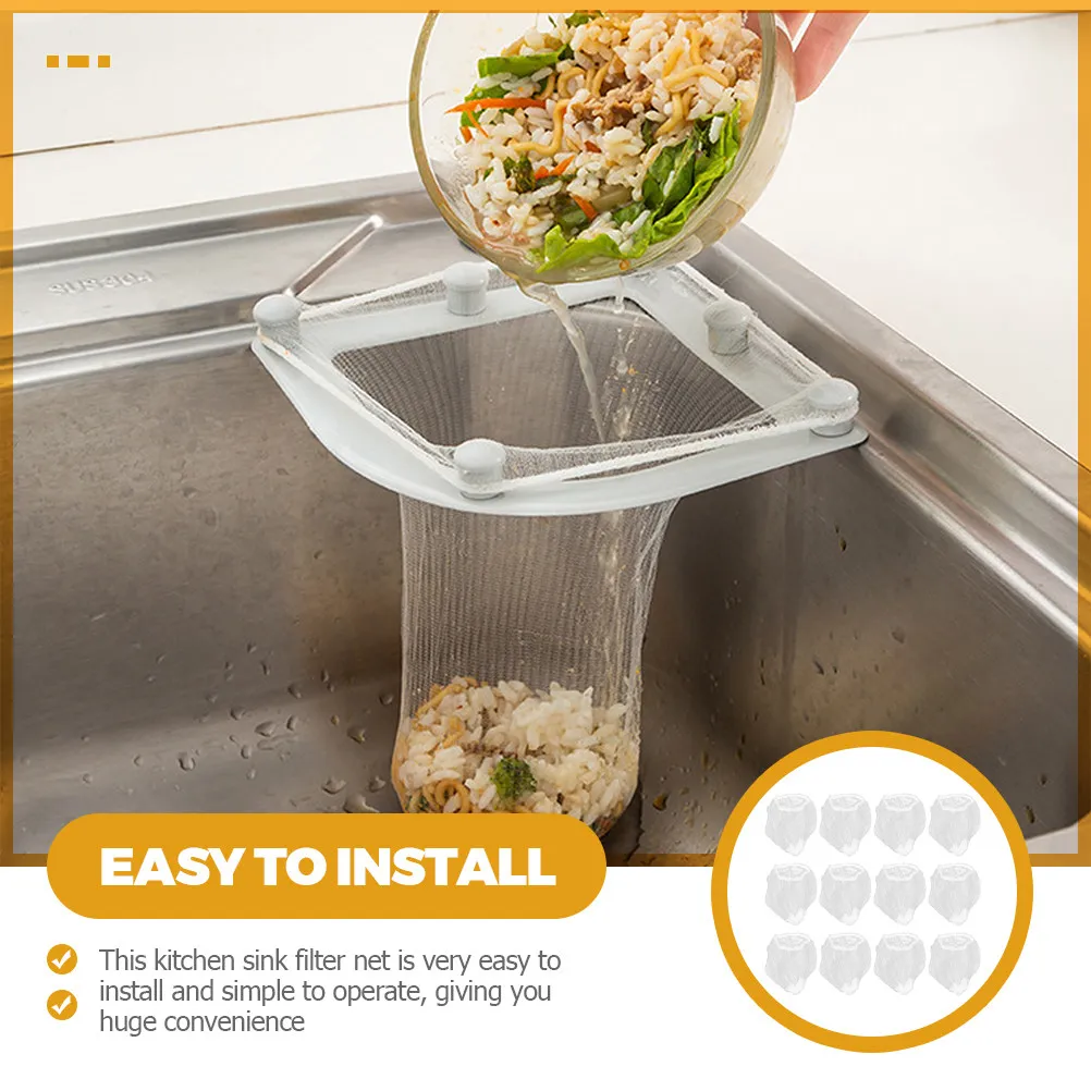 300Pcs Sink Filter Mesh Bag Kitchen Drain Strainer Bag Fine Dense Mesh for Catching Food Residue Hair Debris Easy Install Remove