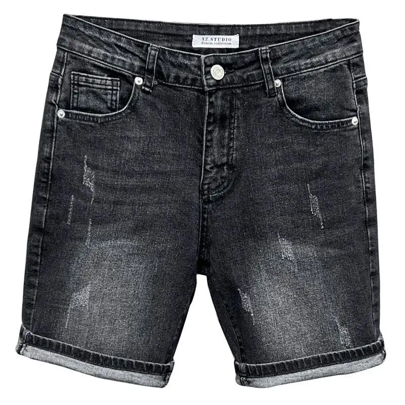 New Summer Men’s Casual Jeans 2024 Knee Length Denim Shorts Black Designer Boyfriend Slim Stretch Five Pocket Denim Short Pants