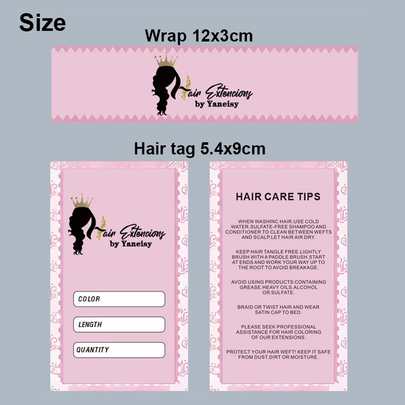 Hair Tags And Labels Custom Packaging For Hair Bundles 200Pcs Self-adhesive Sticker 5.4x9Cm Wig Hang Tags With Hole Personalize