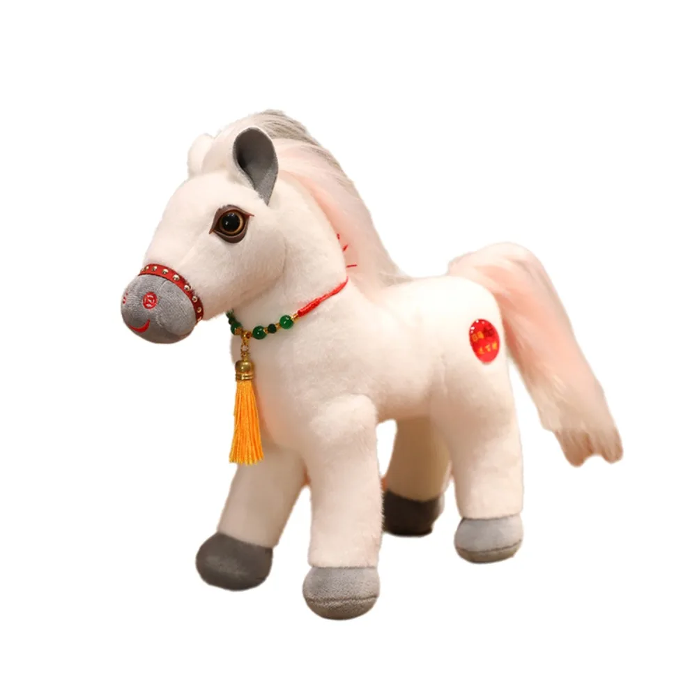 

Simulation Spring Festival Mascot Horse Fluffy Tail Long Mane Pony with Tassel 20/25/30cm Cartoon Horse Stuffed New Year
