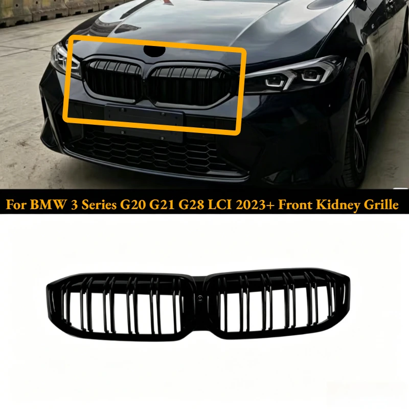 

For BMW 3 Series G20 G21 G28 LCI 2023+ Double Line Style Front Kidney Grille Grill Automobile Parts Front Kidney Black Grille