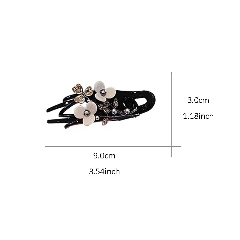 Koreanischer Stil Schwarze Perlen-Kristallblumen-Haarspange, Elegante Damen-Haarklammer für Halb-Hochfrisuren, Acryl-Entenschnabel-Clips – Detail 5