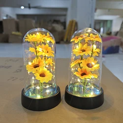 Sunflower Night Light Eternal Flower Glass Cover Lamp Shade Eternal Rose LED Light Foil Flower Creative Desktop Decor