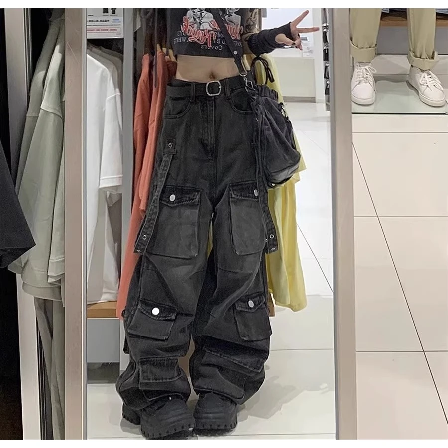 plus Size 300 Pou American High Street Multi ket Workwear Denim Pants Men's Autumn Winter Hip Hop Vibe Wide Leg Long Tr...
