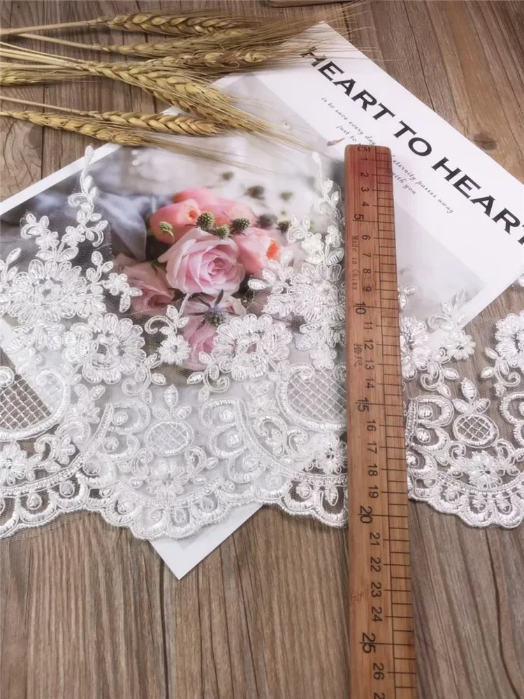 1Yard European-style Pure white ivory Lace Fabrics Wedding Veil Tiara DIY Handmade Jewelry Cording Trims Flower 20cm