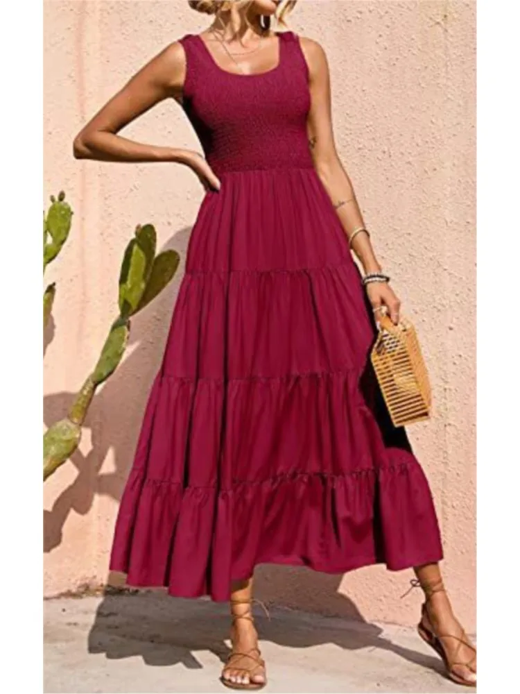 Letnia sukienka Maxi New Fashion O Neck Sleeveless Elegant Office Holiday Beach Party Dresses Robe Femme Women Clothes