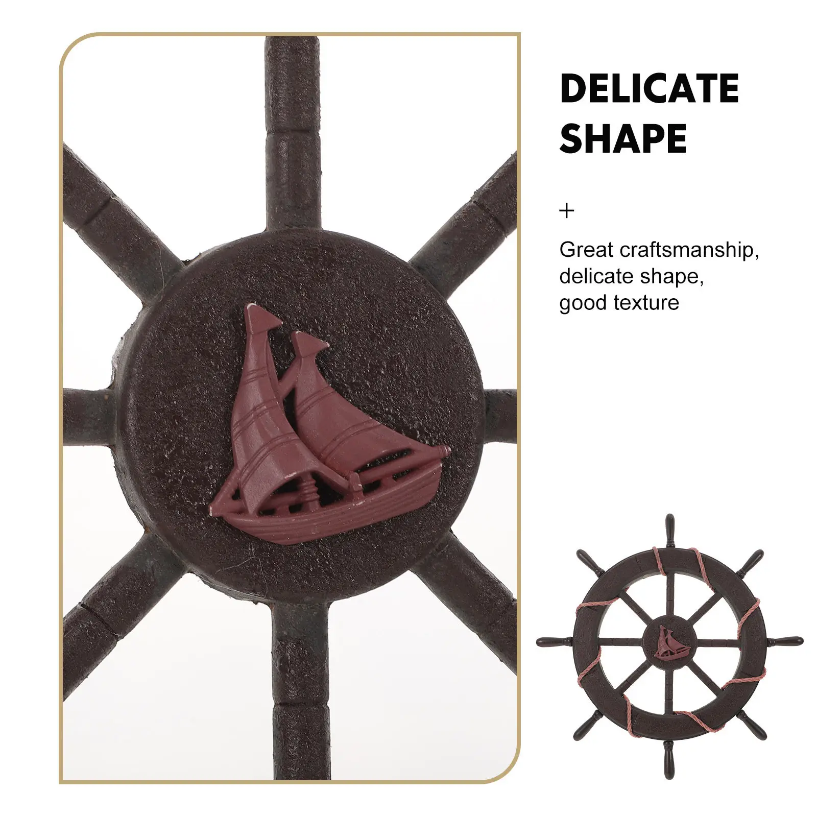 Hand-Carved Wooden Ship Steering Wheel Wall Decor 17 Inch Rustic Nautical Wheel for Beach Bathroom Coastal Bedroom Ocean Themed