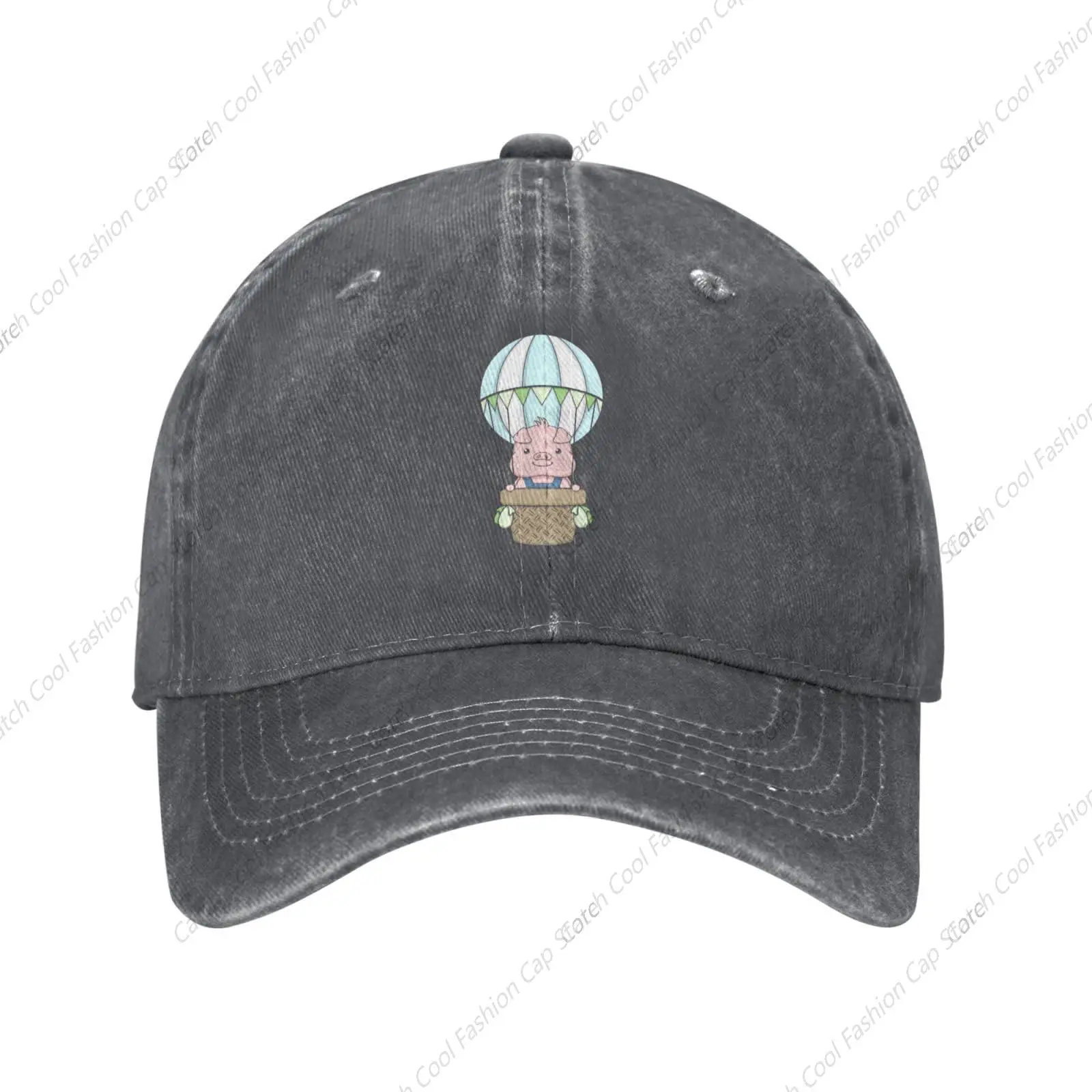 

Cute Cartoon Pig Riding A Air Balloon Baseball Cap for Men Women Vintage Trucker Denim Hat Washed Cotton Fashion Unisex