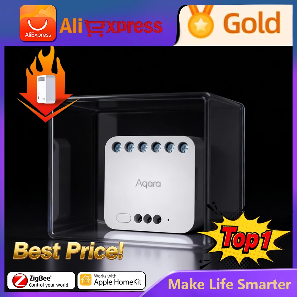 

Беспроводной релейный контроллер Aqara Zigbee 3,0, одноканальный модуль управления T1, 1-канальный пульт дистанционного управления без нейтрали для Apple Homekit