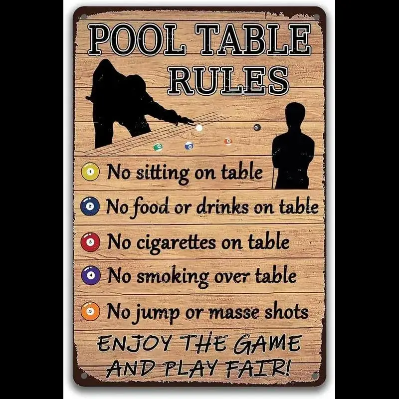 Vintage Billiard Room Wall Decor Funny Pool Table Room Rules Tin Sign Perfect for Bar Game Room or Man Cave Adds Humor and Styl