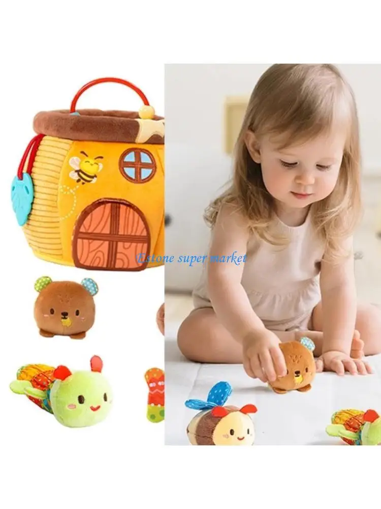 

090B Interactive Plush Honeypot Toy for Toddler Cognitive Development with Teether
