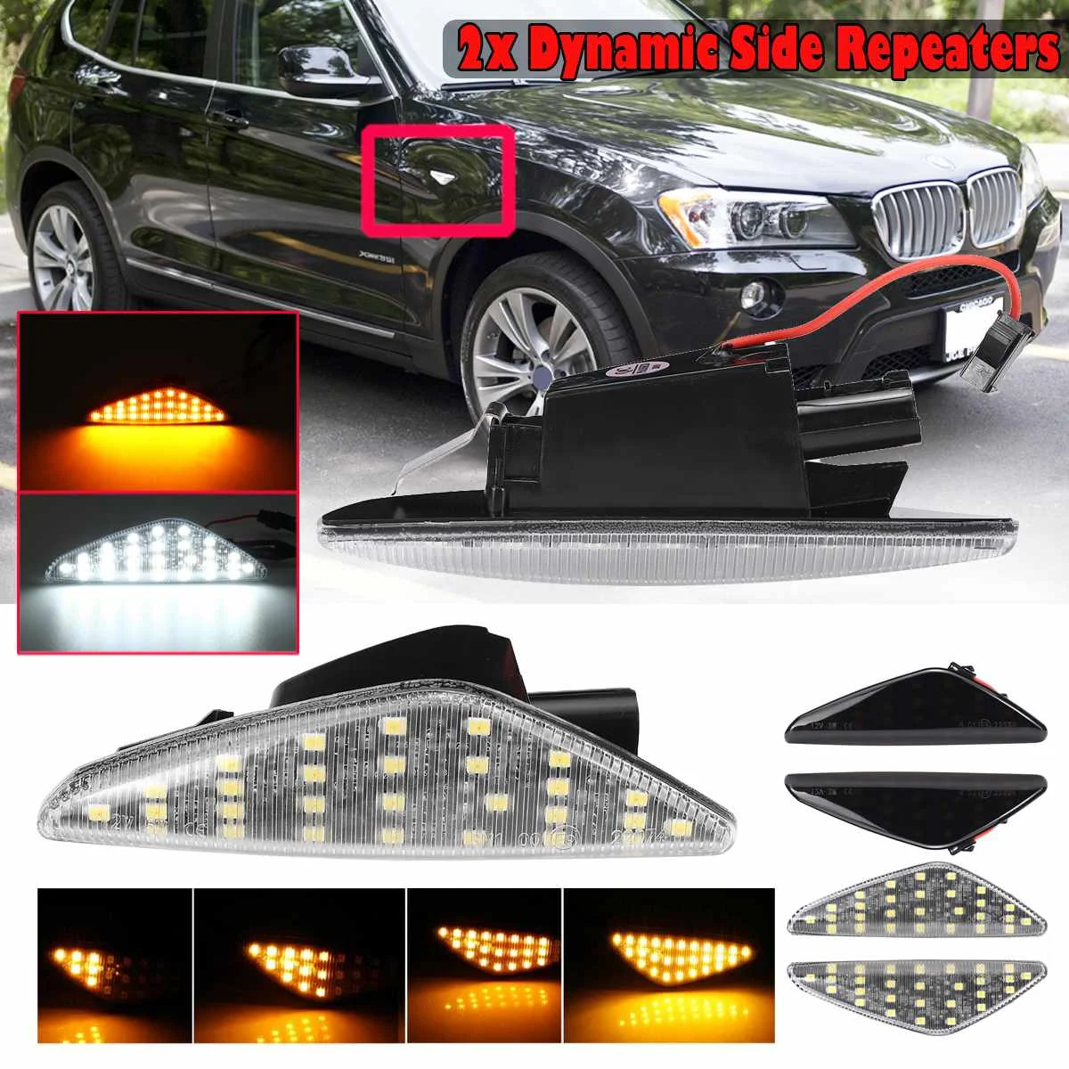 2pcs Flowing Turn Signal Light Dynamic LED Side Marker Side Indicator Daytime Running light For BMW X3 X5 X6 F70 F71 F25