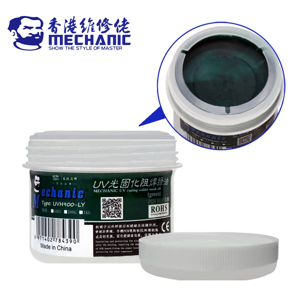 MECHANIC UVH900-LY 100g UV Curing Solder Mask Ink Soldering Paint Oil Flux Prevent Corrosive Arcing for BGA PCB Motherboard