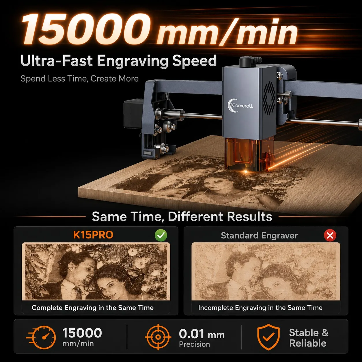 Carverall K15PRO 10W Diode Laser Engraver Cutter, Desktop CNC Laser Engraving Machine for Wood Acrylic Leather Coated Metal Cards Glass Surface Gifts Signs Photo Logo Keychains DIY Crafts Small Business, 200x300mm, App Control, Free Software - view 7