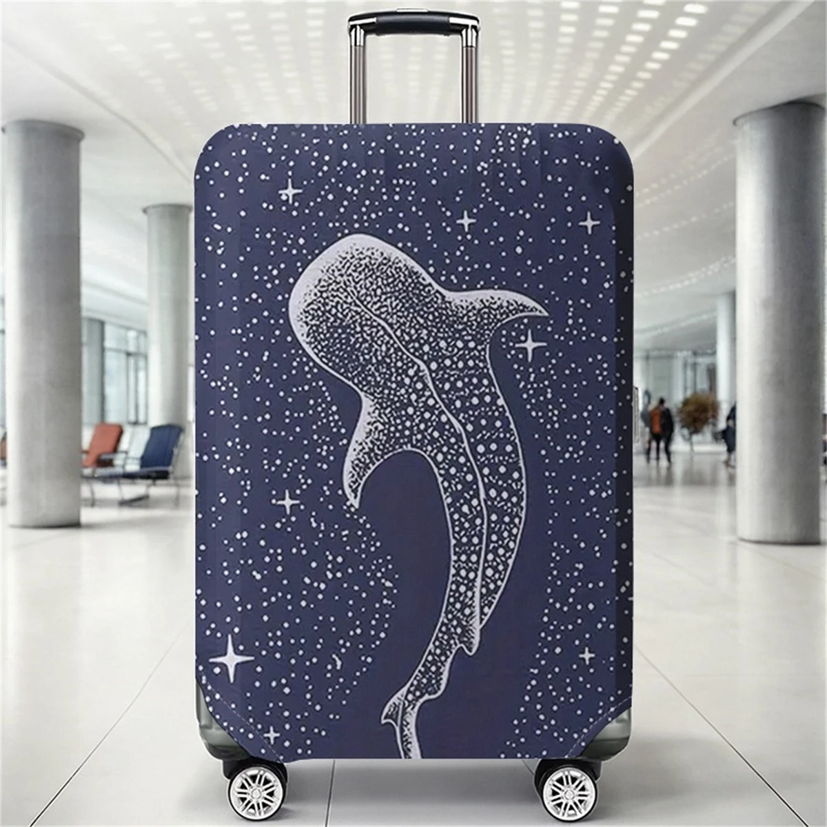 Star Dust Whale Shark Deep Sea Blue Pattern Luggage Protective Cover, Suitable for 18-32 inch Luggage Covers, Luggage Handle Gri