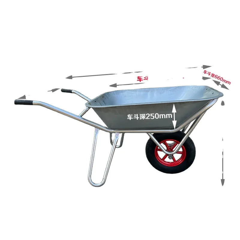 

Thickened agricultural trolley, wheelbarrow, construction site, sand and stones, household garbage, vegetables and fruits