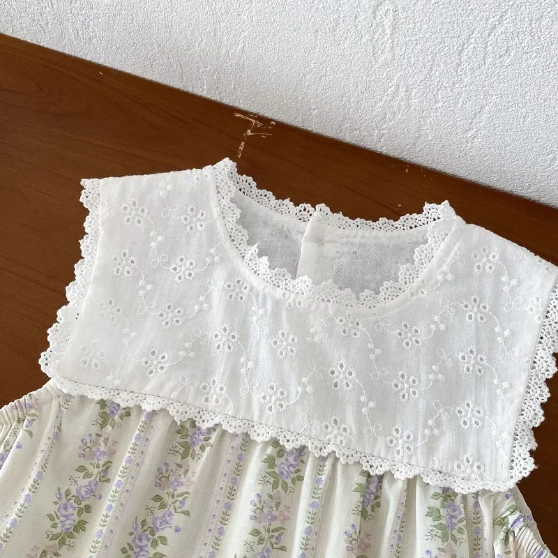 2024 Summer Baby Girl Romper 0-2Years Newborn Sleeveless Lace Patchwork Flower Jumpsuit Loose Cotton Playsuit Outfits Clothes