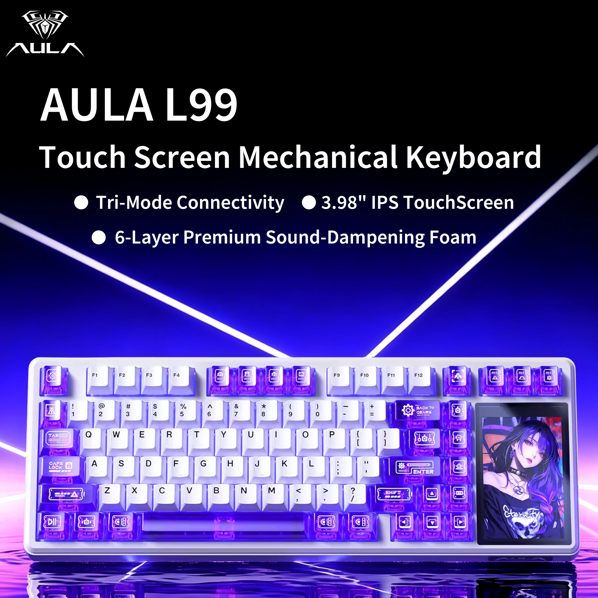 AULA L99 Mechanical Keyboard Touch Screen Bluetooth Wireless Tri-mode Gaming Laptop Keyboard 8000mAh Raind Switch