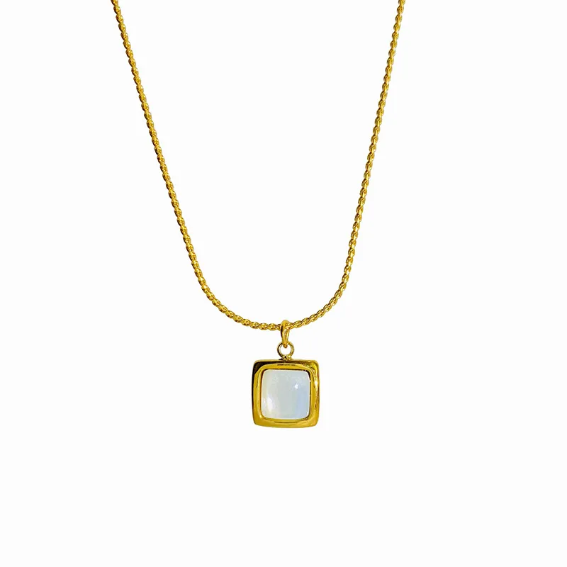 Stainless steel square natural shell pendant necklace exquisite square charm choker minimalist collar necklace image 2