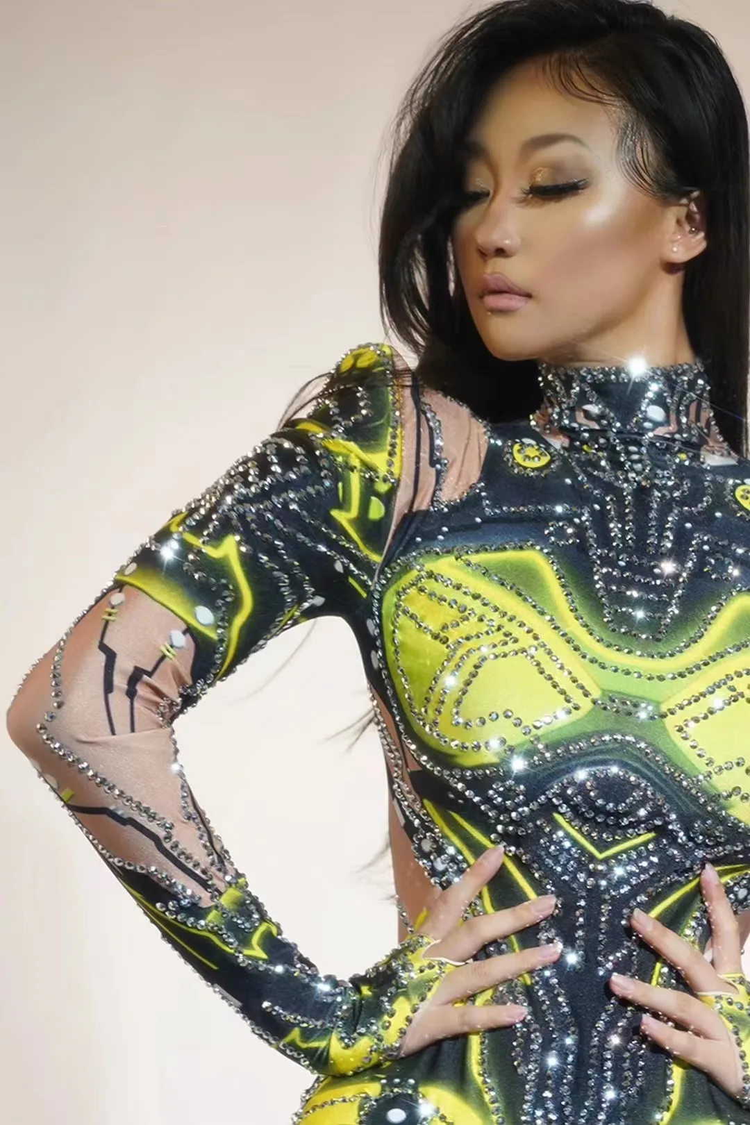 Futuristisches Kriegerinnenkleid für Damen Technologisches Karnevalsparty-Bodysuit Eng Anliegender Tanzteam Club Rave Cosplay Kostüm Jumpsuit – Detail 4
