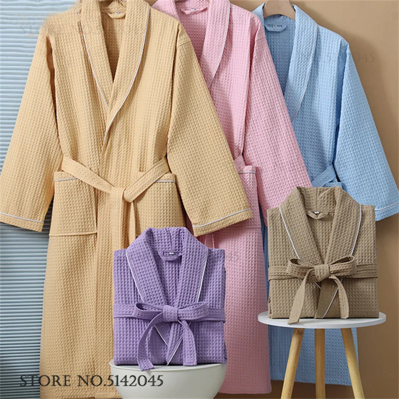 

Couple Waffle Cotton Robe Kimono Bathrobe Gown Spring New Breathable Sleepwear Home Dress Sexy Loose Casual Loungewear Pajama