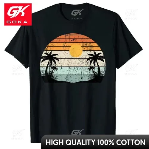 선샤인 여름 바이브 야자수 해변 레트로 열대 여름 티셔츠, 휴가 휴가 그래픽 티 탑, 라이프 스타일 선물