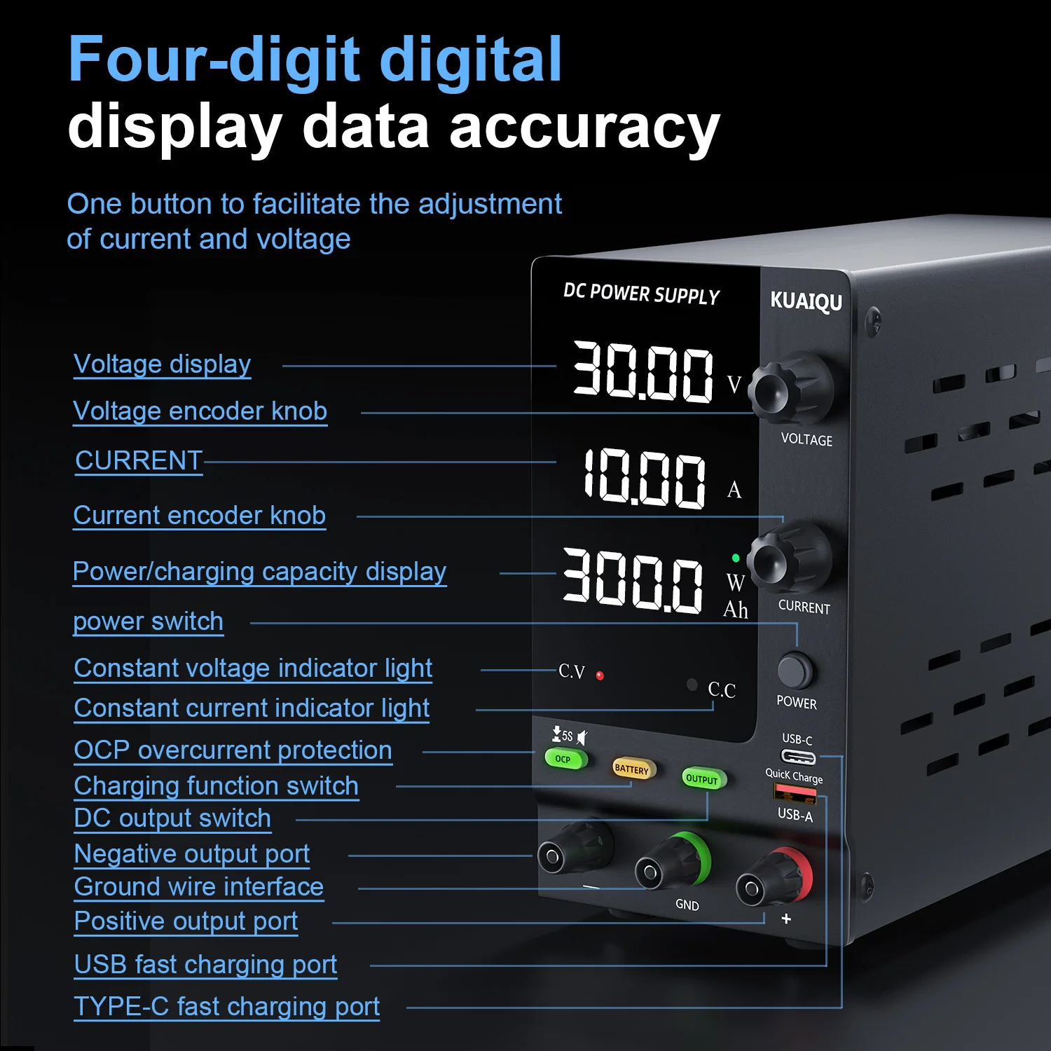 30V 10A Lab DC Power Supply 60V 5A Banco Fonte de alimentação para carga da bateria Telefone Repair Voltage Precision Stable Output, sem estoques no Brasil, por favor aguarde um período de tempo