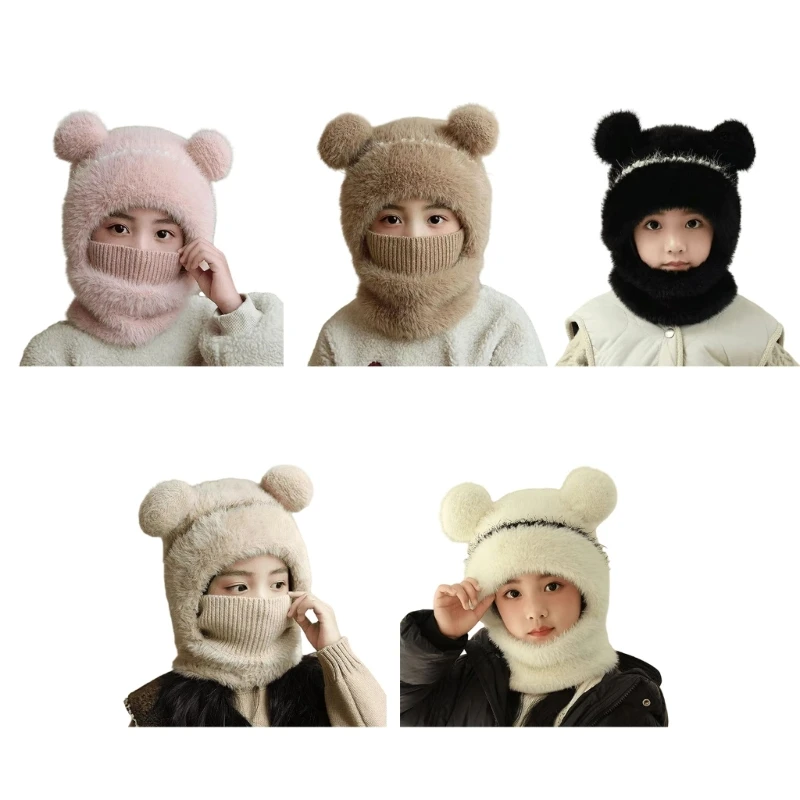 

Children's Windproof Hat Scarf with Face Cover Part, Cosy Pom Bonnet Unisex Drop shipping