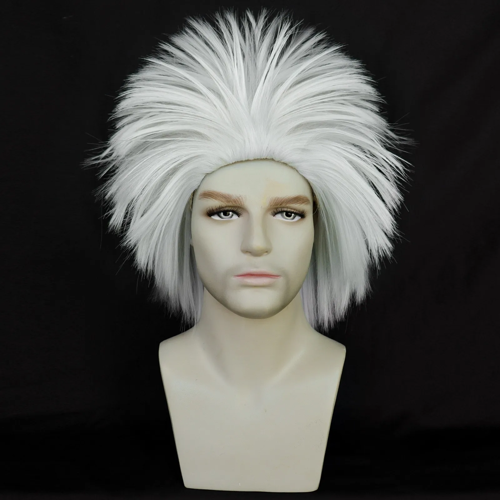 

Косплей стиль унисекс, 14 дюймов, 70s, 80s, искусственная кожа, прямой, пушистый, белый, средней длины, синтетический, для мужчин и женщин