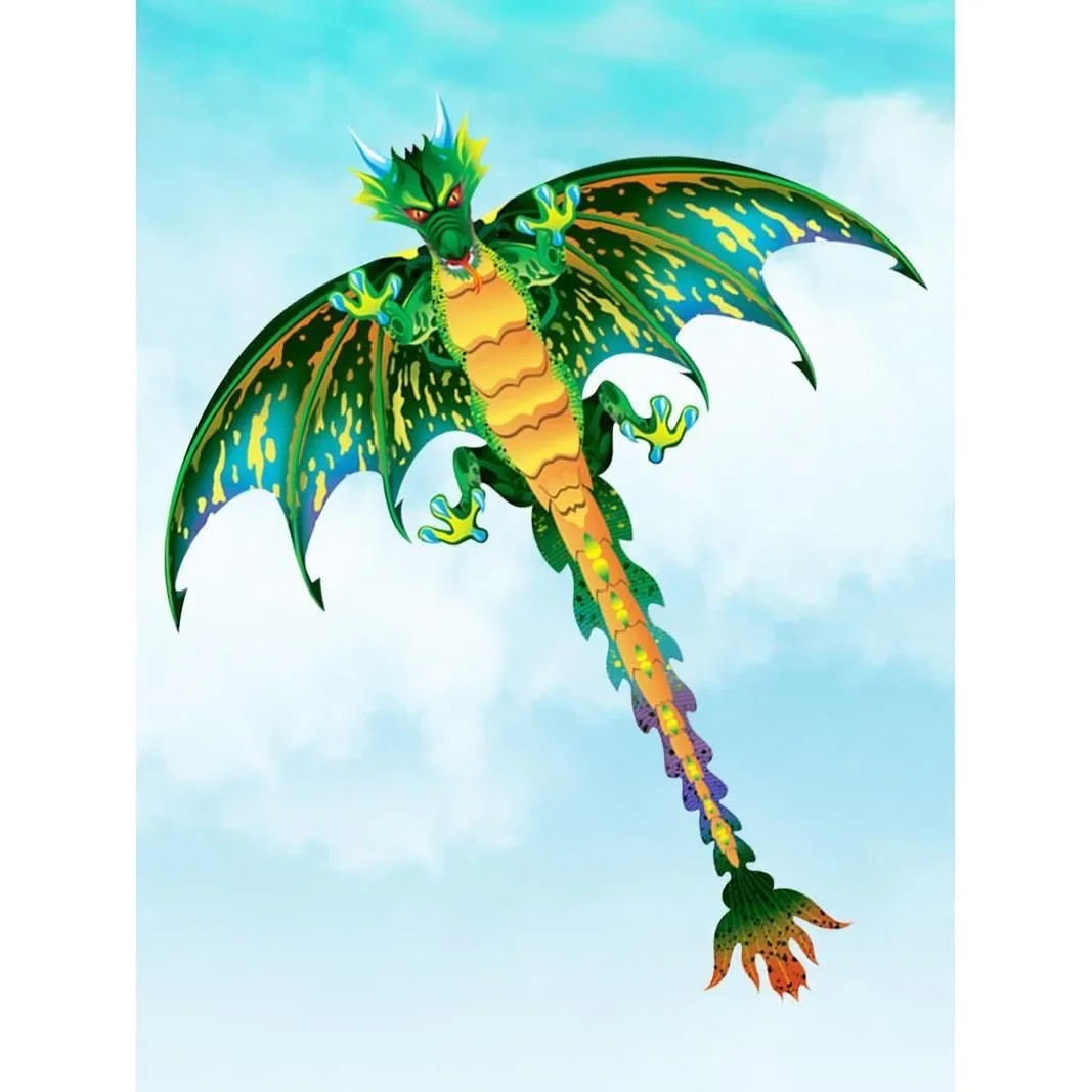 Green Dinosaur Kite Wing Dragon Triangle Pilot Kite Outdoor Flying Parent Child Sports Pipa Professional Kites Cometa Gigante