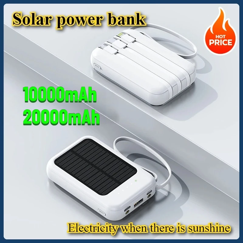 

20000mAh Solar Power Bank Large Capacity Not Overrated with Built-in Line Small and Mini Portable Power Supply