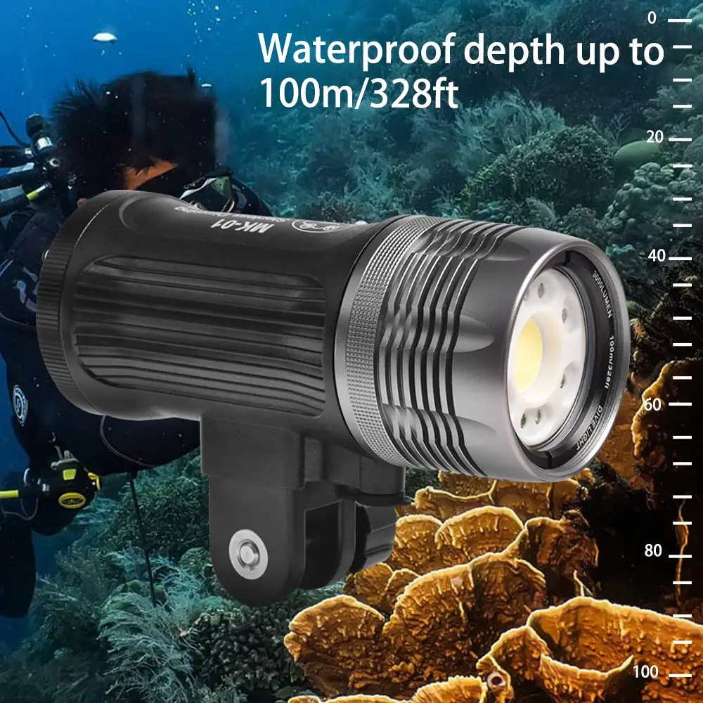 Seafrogs MK01 IPX8 100meter Deepth Waterproof 3000LM Photography Video Light With Optical Fiber Interface